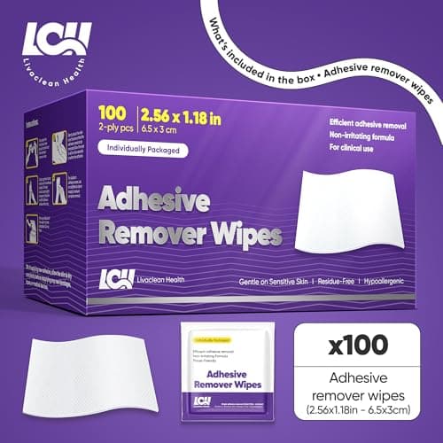 100 CT Adhesive Remover Wipes – Strong & Effective Skin Adhesive Remover – 2 Ply 2.56x1.18in (6.5x3cm) – Medical Adhesive Remover for Bandage, Tape, Dressings, and Ostomy Residue - By Livaclean Health