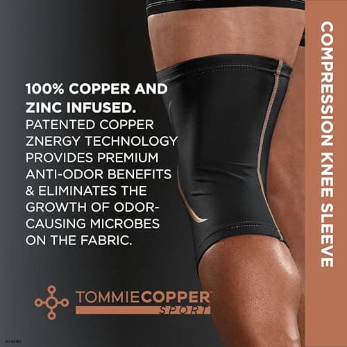 Tommie Copper Knee Compression Sleeve (L/XL, Black), 15-20 mmHg, 4D Stretch & Non-Slip Fit for Targeted Support, Patented Copper Znergy Fabric, Anti-Odor Benefits, Breathable Design
