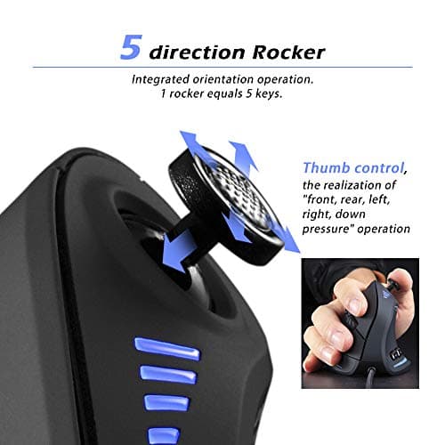 Zeerkeer Ergonomic Vertical Mouse, RGB Wired Vertical Gaming Mouse with Joystick, 10000 Max DPI and 11 Programmable Buttons for Gamers, Computer (Wired)