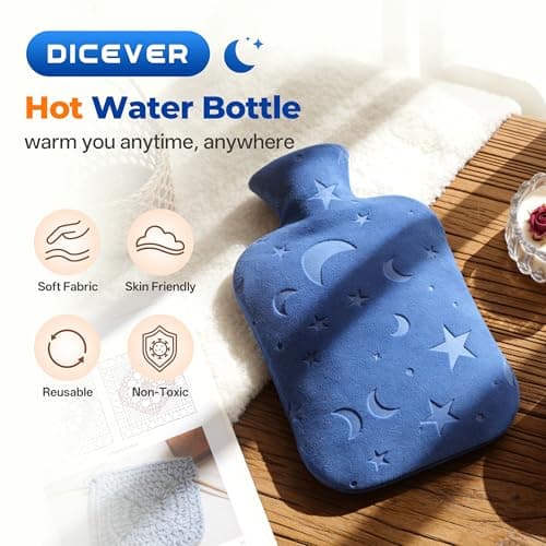 DICEVER Hot Water Bottle with Soft Cover, 2L Hot Water Bag for Menstrual Cramps, Neck and Shoulder Pain Relief, Hot and Cold Therapies, Hand Feet Warmer, Blue