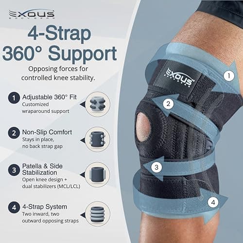 EXOUS BODYGEAR Knee Brace For Women & Men For Arthritis Acl, Mcl Pain Patented 4-way Adjustable Wraparound Support Dual Side Stabilizer For Patella Stability