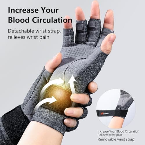 SueStar Arthritis Gloves with Removable Wrist Strap, Strengthen Compression Gloves for Arthritis, Carpal Tunnel Pain Relief, Rheumatoid, Tendonitis, Fingerless Computer for Women(M)