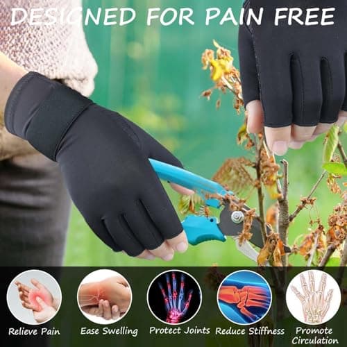 Semikk Copper Arthritis Gloves for Women Men, Fingerless Compression Gloves for Arthritis, Carpal Tunnel, Pain Relief, Swelling, Rheumatoid, Typing, Adjustable Wrist Strap (1pair, Small/Medium)