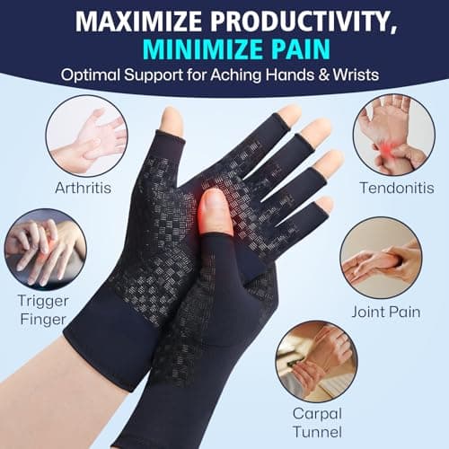 Compression Arthritis Gloves Women Men for Pain - LYCRA Carpal Tunnel Relief Gloves, Fingerless Hand Support Gloves for Swelling,Trigger Finger,Rheumatoid,Tendonitis,Crocheting. Fit Palm 7.4"-8.3" M
