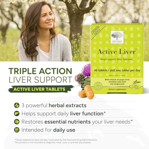NEW NORDIC Active Liver 30-Day Supply, Daily Liver Supplement, Milk Thistle, Artichoke & Turmeric, 30 Tablets (Pack of 1)