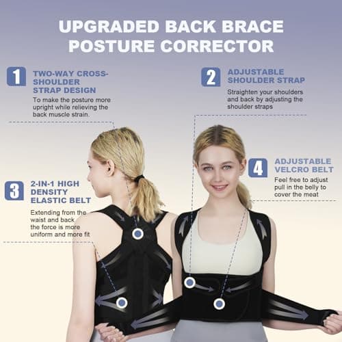 Posture Corrector for Women and Men Upgraded Back Brace, Adjustable Back Support for Upper and Lower Back Pain Relief, Shoulder Straightener for Hunchback, Scoliosis, Lumbar, Spine (Black, Large)