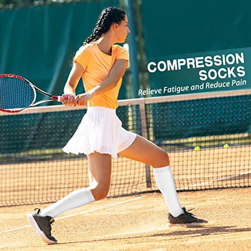 Compression Socks for Women & Men Circulation (3 Pairs) - Best Support for Athletic Running Travel Hiking Nurse Gifts, 15-20 mmHg Knee High Stockings Medical Long White Socks, S-M