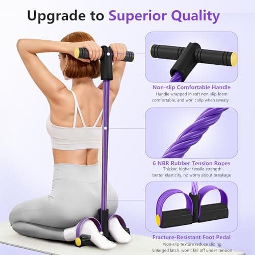 Upgraded Pedal Resistance Band with Handle, Soft Durable Fashion Puller Exercise with Thickened 6 Tension Ropes, Tube Pedal Resistance Device for Abdomen, Waist, Arm, Leg, Core/ABS (Black & Purple)