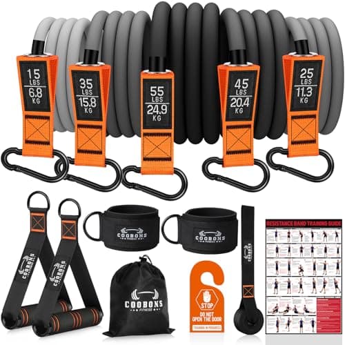COOBONS FITNESS Resistance Bands with Handles – 175lb Recension
