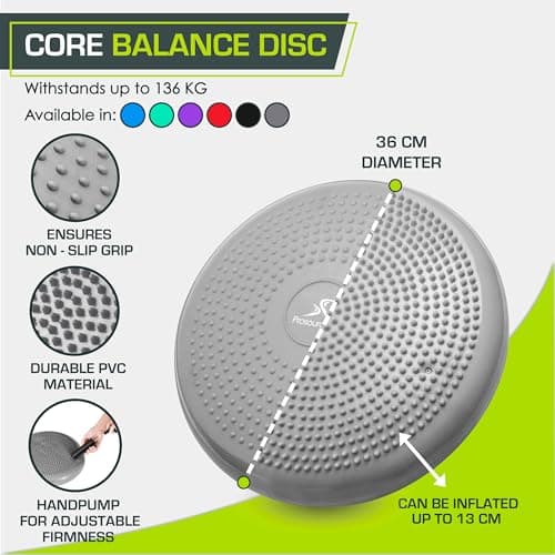 ProsourceFit Core Balance Disc Trainer, 14" Diameter with Pump for Fitness, Balance Training, or Seating; Wobble Board for Core Stability; Flexible Floor Cushions for Kids, Gray