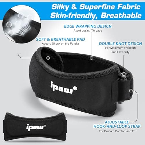 IPOW Patella Tendon Knee Strap 2 Pack Knee Pain Relief & Patella Stabilizer Knee Strap, Patellar Tendon Support Strap, Knee Brace for Running, Hiking, Soccer, Basketball, Jumpers Knee, Tennis, Volleyball & Squats