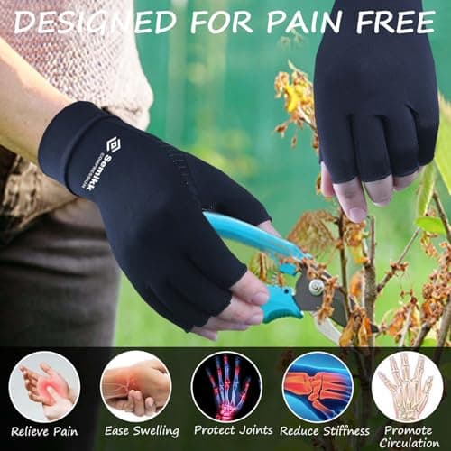 2 Pairs Compression Gloves for Women and Men, Fingerless Copper Arthritis Gloves for Rheumatoid Arthritis Osteoarthritis Carpal Tunnel, Hand Pain Relief and Support, Open Finger (Black, Medium)