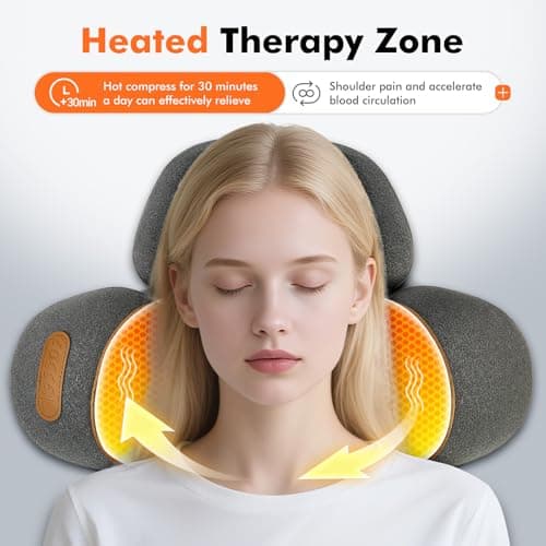 FAMKCY 3-in-1 Neck Massager Pillow with Heating & Cervical Traction, Ergonomic Cervical Pillow for Neck Back Shoulder Pain Relief,Cervical Traction Suppor, Mathers Day Gifts (Gray)