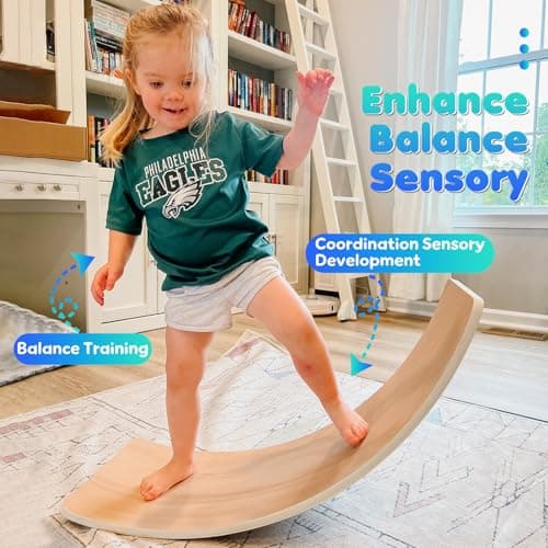 PLAY-IN-JOY Natural Wood Balance Board for Kids | Montessori Wobble Board for Toddlers & Children Ages 3-8, Open-Ended Waldorf Learning Toy for Indoor Play, Core Balance Trainer, Birthday & Christmas Gift 2026