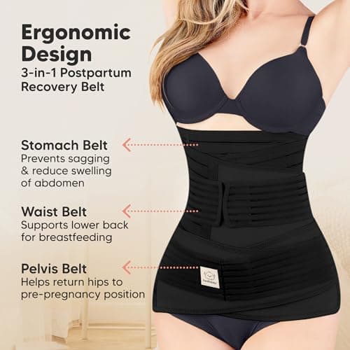 3 in 1 Postpartum Belly Support Recovery Wrap – Postpartum Belly Band, After Birth Brace, Slimming Girdles, Body Shaper Waist Shapewear, Post Surgery Pregnancy Belly Support Band (Midnight Black, M/L)