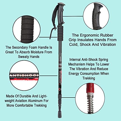 Aihoye Trekking Poles, Collapsible Lightweight Shock-Absorbent Hiking Walking Sticks Adjustable Aluminum Hiking Poles for Women Men Kids, 2 Pack (Black)