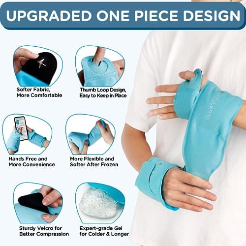 Comfytemp Wrist Ice Pack Wrap Carpal Tunnel Relief Wrist Brace, 2 Packs, FSA Eligible HSA, Gel Ice Packs for Injuries Reusable Wrap for Hand Pain, Hot Cold Compress Hand Brace, Men Women Recovery Item