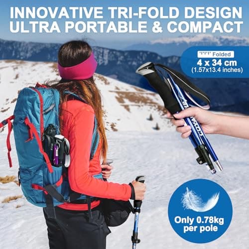 Covacure Trekking Poles Collapsible Hiking Poles - 2 Pack Aluminum Alloy 7075 Trekking Sticks with Quick Lock System, Telescopic, Collapsible for Hiking, Camping (Blue(110-130cm))
