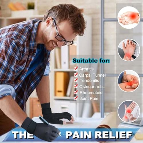 2 Pairs Copper Arthritis Gloves for Carpal Tunnel Pain Relief, Compression Gloves with Adjustable Strap to Alleviate Hand Pains,Fingerless Computer Typing Glove for Rheumatoid Women/Men(Small/Medium)