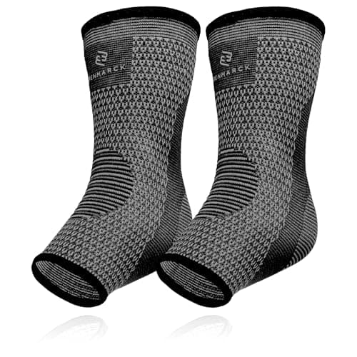 Benmarck Achilles Tendon Support Brace, Plantar Fasciitis Sock, Ankle Compression Sleeve For Running, Tendonitis and Flat Feet Relief (Gray Black, Unisize)