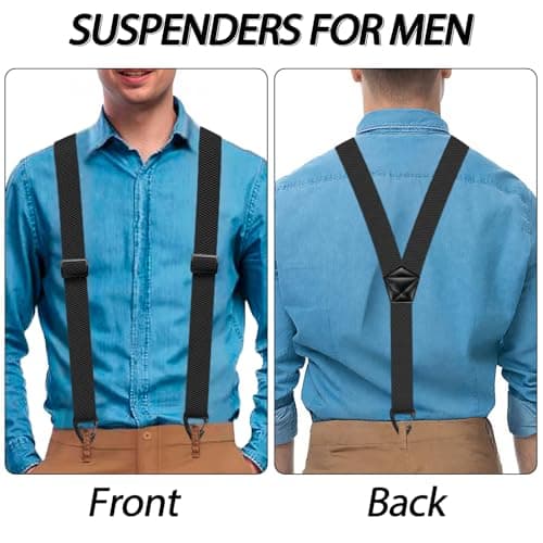 Men's Suspenders 1.6 Inch Wide Hidden Suspenders for Men Heavy Duty Adjustable Elastic Braces Under Clothes with 4 Snap Loop for Jeans Pants Black