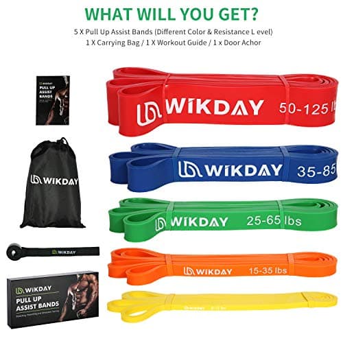 WIKDAY Resistance Bands, Pull Up Bands, Workout Bands for Exercise, Thick Heavy Resistance Band Set with Door Anchor, Elastic Bands for Body Stretching, Training at Home/Gym for Men & Women Multicolor