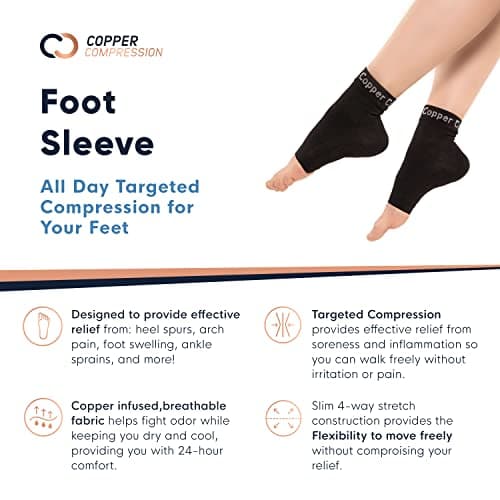 Copper Compression Recovery Foot Sleeves / Plantar Fasciitis Support Socks - GUARANTEED To Speed Up Recovery & Provide Relief Of Heel Spurs, Arch Pain, Foot Swelling & Ankle Injuries 1 PAIR, Medium