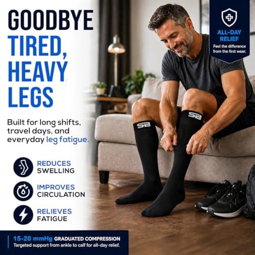 SB SOX 3-Pair Compression Socks for Men & Women (15-20mmHg) – Best Compression Socks for Flying, Medical, Sports, Wide Calf Fit, Skiing, and Daily Wear (L/XL, 01 – Solid Black)