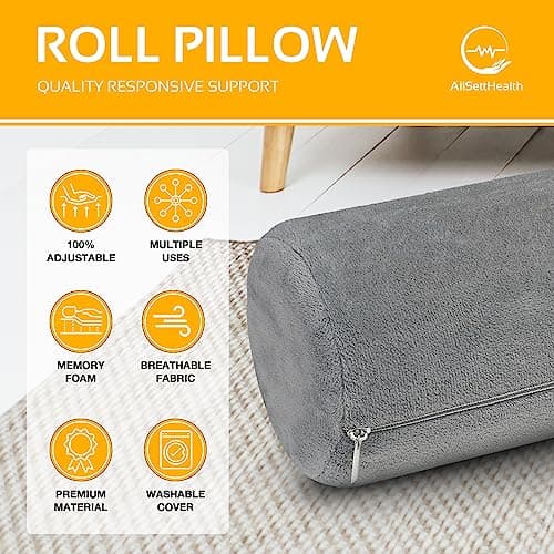 AllSett Health Firm Cervical Neck Roll Memory Foam Pillow, Bolster Pillow, Round Neck Support for Sleeping | Bolster for Bed, Legs, Back and Yoga