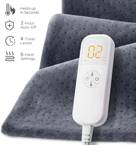 Heating Pad for Back Pain Relief, 33"x17" Electric Heating Pad for Shoulder, Neck, Cramp, Menstrual Pain, Christmas Gifts for Women Men Mom Dad - 6 Heat Settings and Auto-Off, Moist/Dry Heat pad, Gray