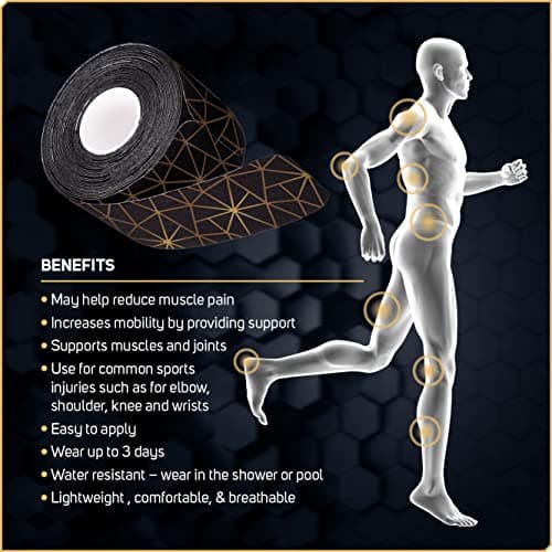 Care Science Waterproof Kinesiology Tape, 40 ct Precut Strips (2 Rolls), Copper Infused | Water Resistant Strips, Elastic Athletic Tape for Sports & Weightlifting, Muscle Strain Relief & Joint Support