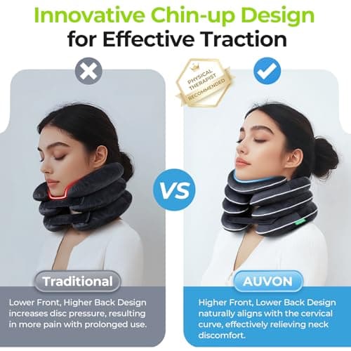 AUVON Inflatable Neck Stretcher for Cervical Traction, Cervical Stretcher with 3-Layer Design in Varying Sizes for Instant Relief, Neck Brace Pillow for Neck Support, Decompression Home Use, L Size