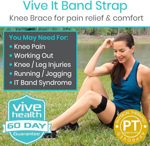 Vive IT Band Strap - Iliotibial Band Compression Wrap - Outside of Knee Pain, Hip, Thigh & ITB Syndrome Support - Neoprene Brace for Running and Exercise - Athletic Stabilizer for Men, Women
