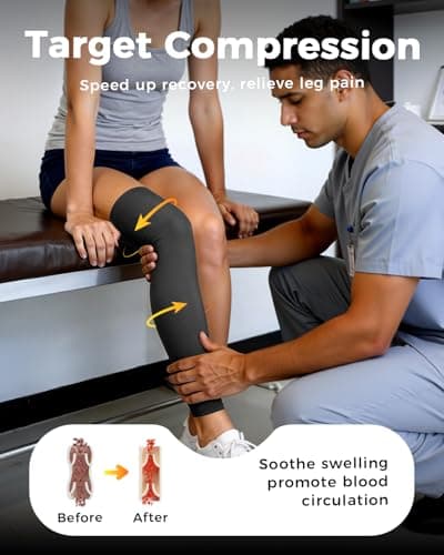 Copper-Infused Leg Compression Sleeve Ultra Breathable Full Leg Compression Sleeve for Pain Relief,Arthritis, Muscle Recovery, Swelling, Inflammation, Leg Sleeve for Thigh, Calf, Knee, Men & Women (Black, Large)