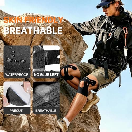 IEADEN Precut Kinesiology Tape for Knees, 10 Pcs, Upgraded, Knee Support & Stability, Knee Pain Relief Athletic Tape - Waterproof & Elastic, Breathable Hypoallergenic Latex-Free Tape, Black