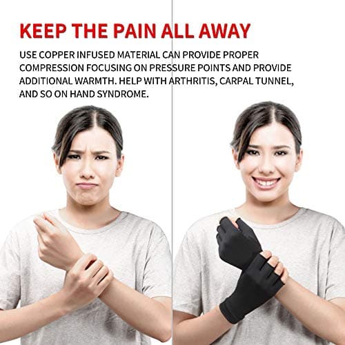 Copper Compression Arthritis Gloves, Best Copper Infused Glove for Women and Men, Fingerless Arthritis Gloves, Pain Relief and Healing for Arthritis, Carpal Tunnel, 1 Pair