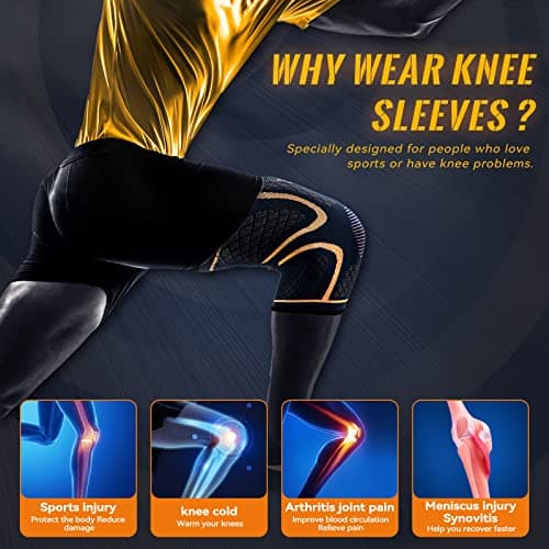 Copper Knee Braces for Men and Women (2 pack) -Knee Supports Copper Compression Knee Sleeve for Knee Pain, Arthritis, Sports and Recovery Support (Large)
