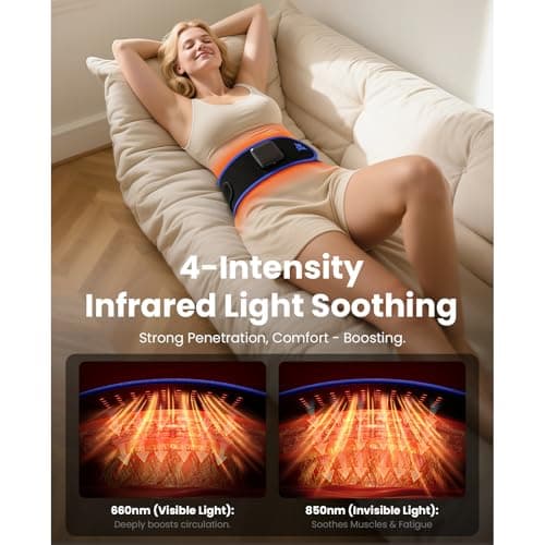 BOB AND BRAD ThermoRed Heating Pad Belt Massager for Lower Back Support, FSA Cordless Wearable Near Infrared Heat & Red Light Lumbar Back Wrap with Adjustable Vibration HSA Eligible, Gift for Family