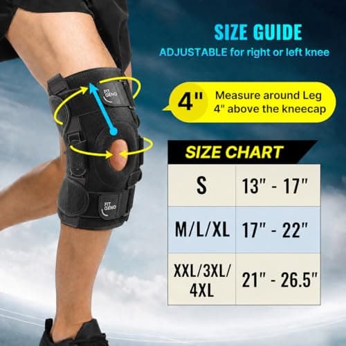 Fit Geno Hinged Knee Brace for Meniscus Tear: Adjustable Knee Support for Knee Pain w/Side Stabilizers & Hinges for Injury or Surgery Recovery - Men and Women