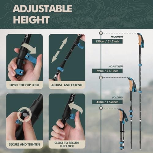 GPTCAMP Walking Sticks,Trekking Poles Collapsible Hiking Poles,Lightweight Folding Travel Walking Pole for Men Women,2pc Adjustable Hiking Stick with EVA Foam Grips for Backpacking,Blue