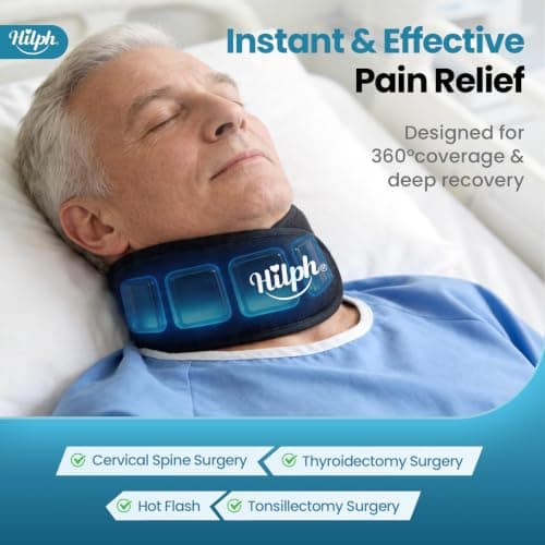 Hilph Neck Ice Pack Wrap for Tonsillectomy Recovery, Throat Ice Pack for Thyroidectomy, Adjustable Gel Ice Collar Cold Compress for Neck Cervical Pain Relief, Post Surgery, Hot Flash, Menopause Black