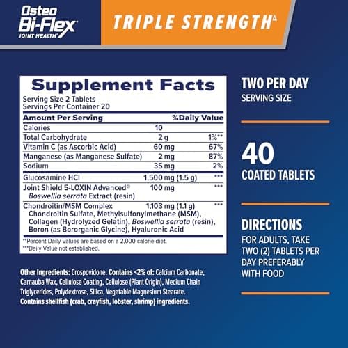 Osteo Bi-Flex Triple Strength Glucosamine Chondroitin Supplement, Improve Joint Function, Strength, Flexibility, Mobility 40 Coated Tablets