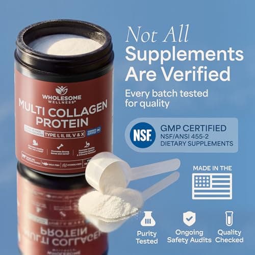 Wholesome Wellness Premium Multi Collagen Peptides Protein Powder for Women and Men, 5 Types of Hydrolyzed Collagen, Grass-Fed, Non-GMO & Unflavored, Pure Protein for Youthful Skin & Joint Recovery