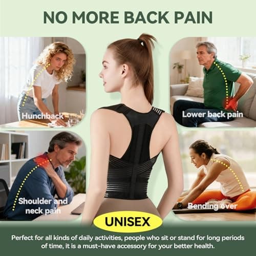 Back Brace Posture Corrector for Women and Men, 4-Point Back Support System for Upper/Lower Back Pain Relief, Scoliosis & Hunchback Correction, Adjustable & Breathable Shoulder Straightener, Medium