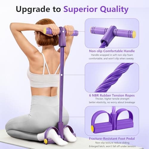 Upgraded Pedal Resistance Band with Handle, Soft Durable Fashion Puller Exercise with Thickened 6 Tension Ropes, Tube Pedal Resistance Device for Abdomen, Waist, Arm, Leg, Core/ABS (Purple)