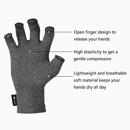 Duerer Arthritis Compression Gloves Women Men for RSI, Carpal Tunnel, Rheumatiod, Tendonitis, Fingerless Gloves for Computer Typing and Dailywork (Gray, M)