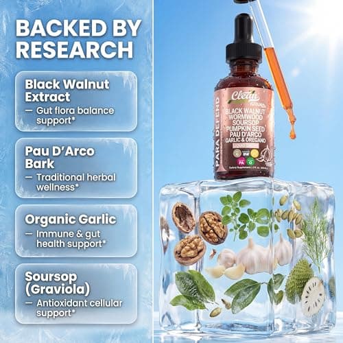 para Defend Wormwood Black Walnut Cleanse for Humans Drops Liquid Soursop Garlic Pumpkin Seed PAU D'Arco Oil of Oregano Turmeric Berberine Neem Extract Hull Bark Tincture by Clean Nutra
