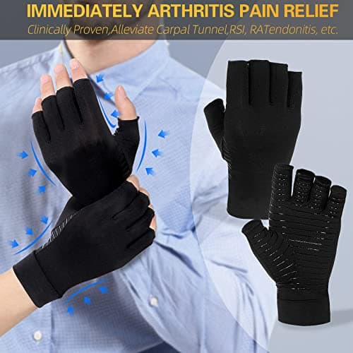 Donfri Copper Infused Compression Arthritis Gloves, Fingerless Carpal Tunnel Pain Relief Gloves For Man Women, Hand Support Wrist Brace for Rheumatoid, Tendonitis, Swelling, Crocheting, Typing (M)