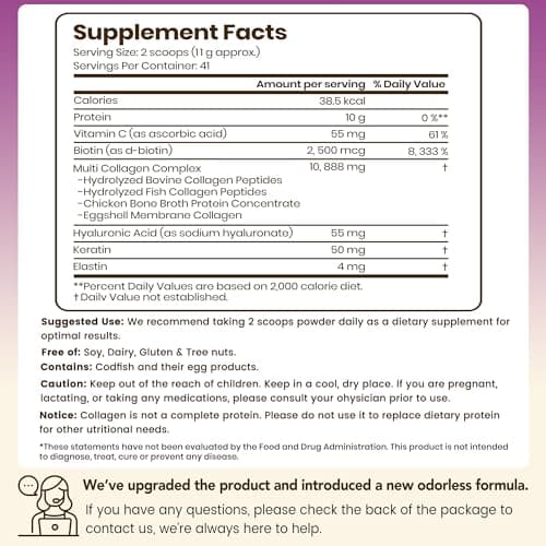 VEV Multi Collagen Peptides Powder, 16 oz (41 Servings) – Type I, II, III, V, X, Hydrolyzed Collagen, Hyaluronic Acid, Biotin, Vitamin C, Supports Skin, Unflavored, Dissolves Easily, Keto-Friendly