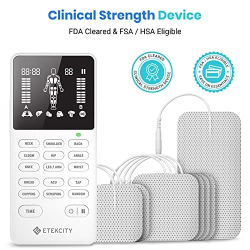 Etekcity 4-Channel Rechargeable TENS Unit,FSA-HSA Eligible Muscle Stimulator for Pain Relief, After-Exercise Relaxation, Physical Therapy, 8 Electrode Pads, Back,Neck,Shoulder,Sciatica, Period Cramps